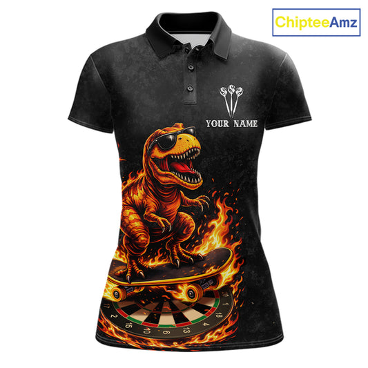 Custom Grunge Flame Dinosaur Darts Shirt Polo & 1/4 Zip Darts Jersey For Women US Flag Dart Outfit NYN2884