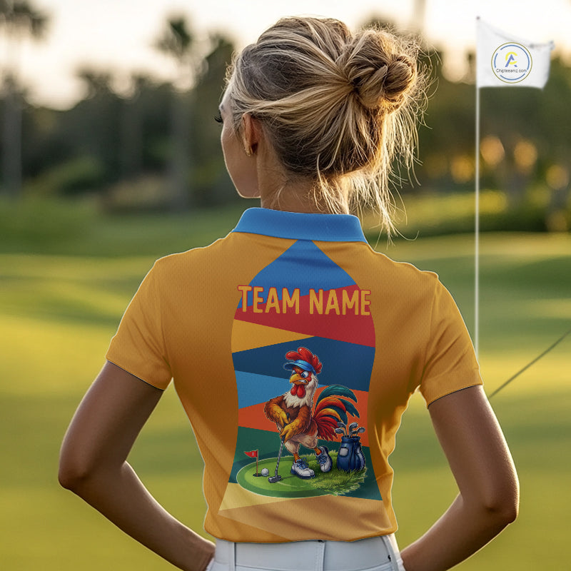 Colorful Rooster Womens Golf Polo Shirts Personalized Funny Golf Ball Shirts, Golf Gifts For Women NYN3098