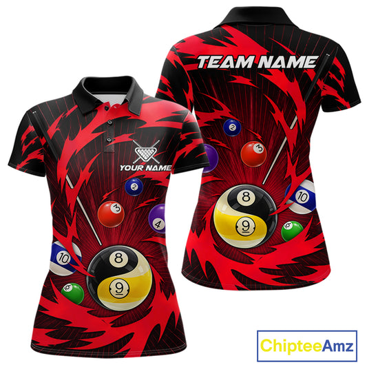 Red tornado yin yang pool shirt for women custom polo billiard team jersey