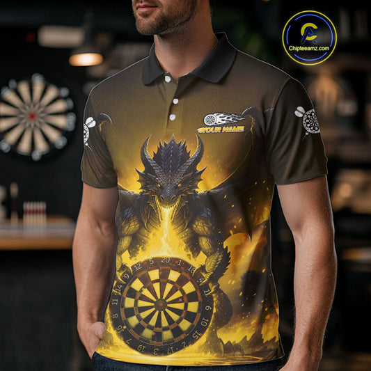 Fire Flame Dragon Yellow Darts Custom Men Darts Jersey Flaming Darts League Shirt NYN2042