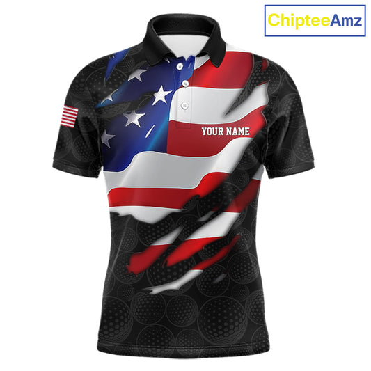 Black golf ball American skull golf polo shirt for men patriotic team outfit
