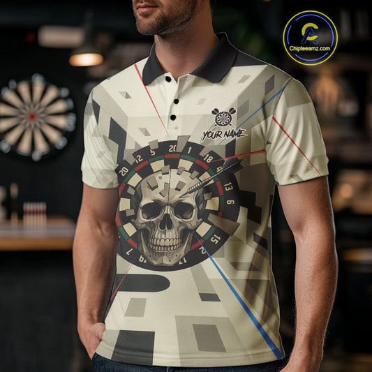 Geometric Dartboard Beige Skull Custom Mens Polo Dart Shirt Gifts For Dart Players NYN1767
