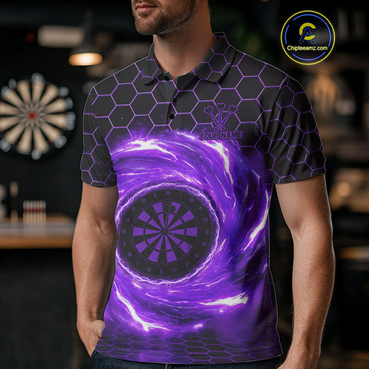 Black & Purple Storm Lightning Dartboard Custom Mens Polo Dart Shirt Halftone Dart Jerseys NYN1777