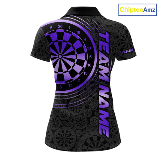 Black & Purple Gradient Dartboard Womens Dart Polo Quarter Zip Shirts Custom Team Name Dart Jerseys NYN3632