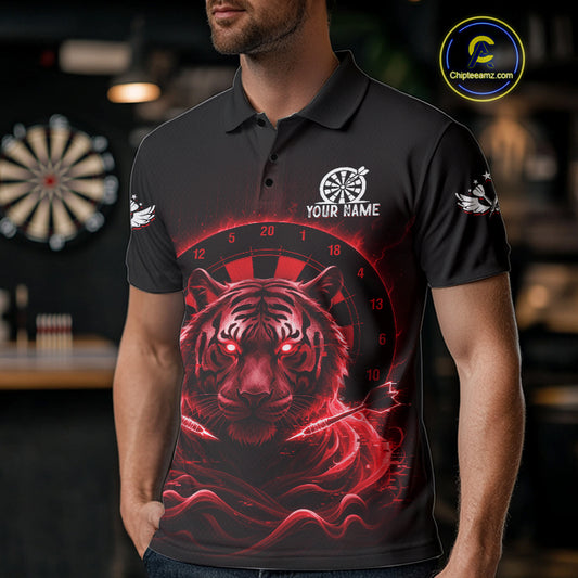 Black And Red Smokes Tiger Dartboard Custom Mens Polo Dart Shirt Funny Dart Jerseys NYN1783