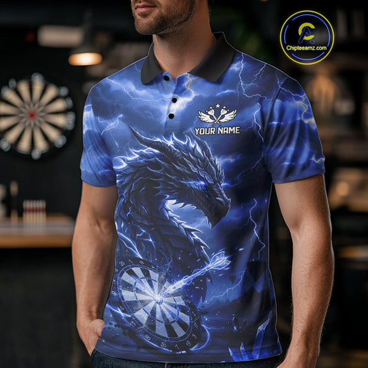 Lightning Dragon Blue Dartboard Custom Dart Men Polo Shirt Outfits Dart Jerseys NYN1787
