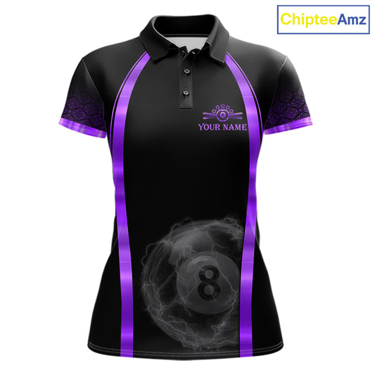 Black&Purple Thunder Lightning 8 Ball Pool Billiard Jerseys For Women Custom Billiard Team Shirt NYN3158