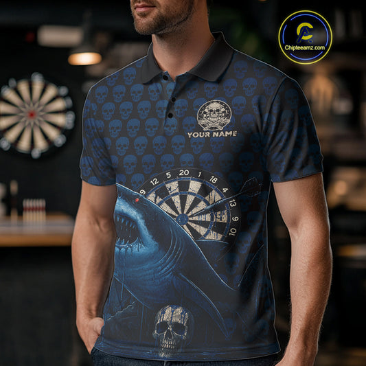 Blue Dripping Cobra Dartboard Custom Men's Polo Darts Shirt Grunge Skull Darts Jersey NYN1799