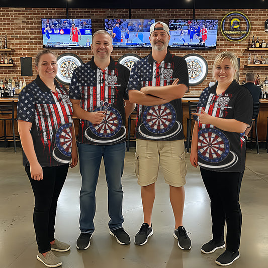 Custom Funny Rich Eagle Grunge US Flag Darts Polo Shirts For Men Patriotic Darts Team Jerseys NYN2757