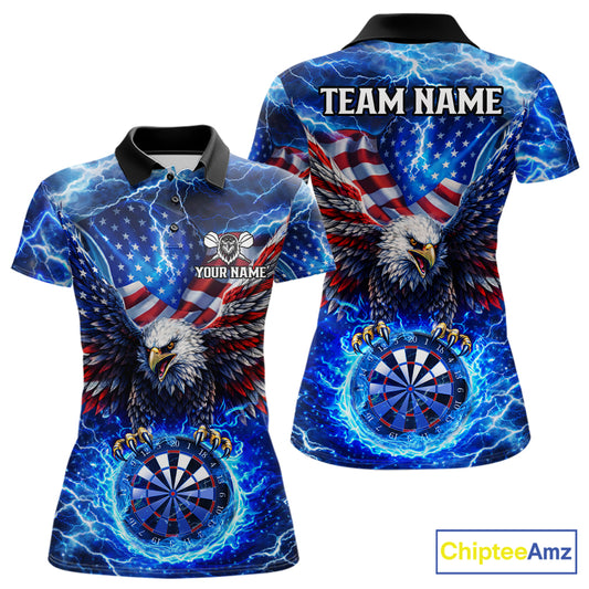 Patriotic Eagle Blue Flames Thunder Dartboard Women Darts Polo Shirt Custom US Flag Darts Jersey NYN2607