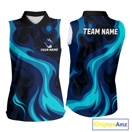 Womens black and blue golf ball pattern sleeveless polo golf team outfit