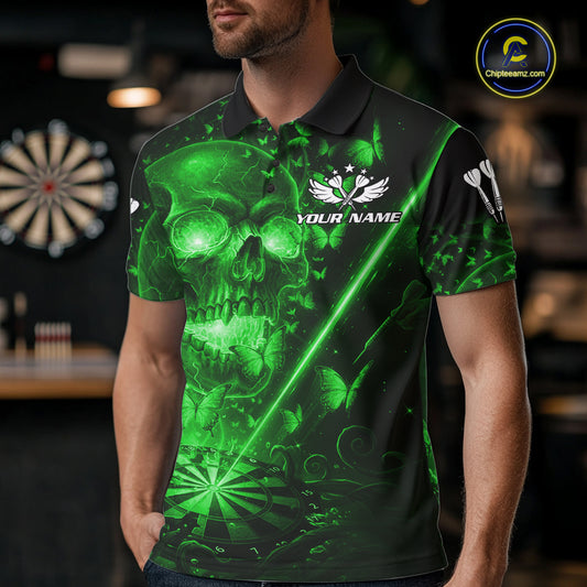 Lightning Green Butterflies Skull Dartboard Custom Men Darts Polo Shirt Dart Jerseys NYN2354