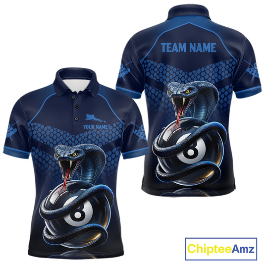 Personalized Funny 8 Ball Pool Cobra Snake Billiard Shirts For Men Billiard Polo & 1/4-Zip Jerseys NYN2988
