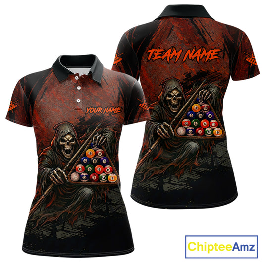 Custom Black And Gold 8 Ball 9 Ball Break Glass Billiard Shirt For Women, Pool Billiard Clothes Jersey NYN3019