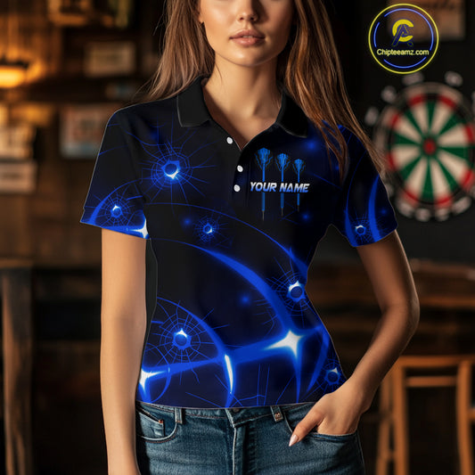 Lightning Dart Arrow Custom Blue Darts Polo Shirt For Women - Darts Team Jersey NYN0718