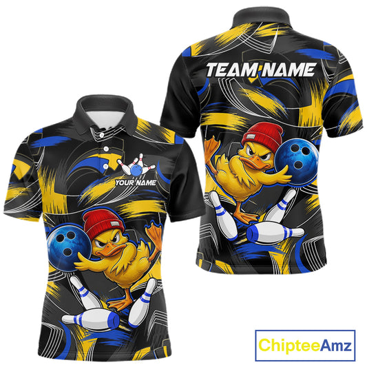 Blue And Yellow Funny Duck Bowling Shirts For Men Personalized Bowling Team Name Outfits NYN3190