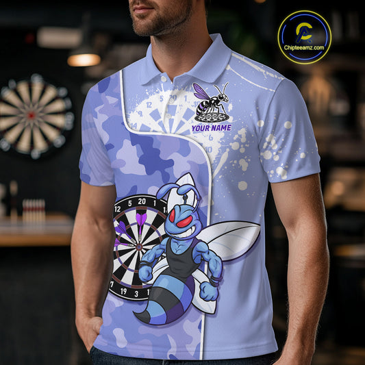Custom Funny Bee Purple Camouflage Men Darts Polo League Shirts Splatter Dart Jerseys NYN2210