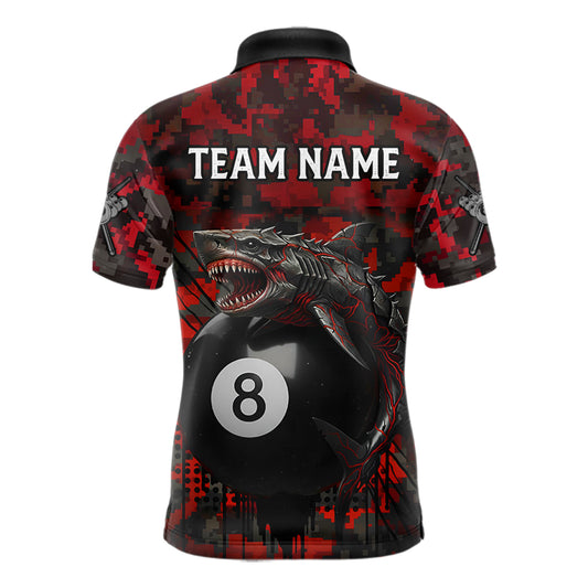 Horror Shark Play Pool 8 Ball Men's Billiard Team Shirt Custom Red Camouflage Billiard Attire NYN2499