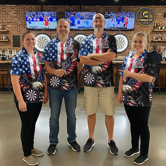 Smoking US Flag & Eagle Dartboard Men Darts Quarter-Zip Shirt Custom Patriotic Dart Team Jerseys NYN2511