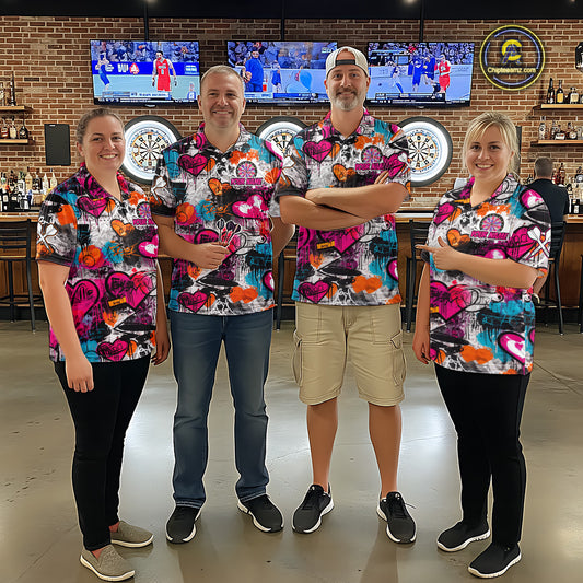 Colorful Heart Graffiti Dartboard Men Darts Quarter-zip Shirt Custom Couple Dart Valentine Jerseys NYN2528