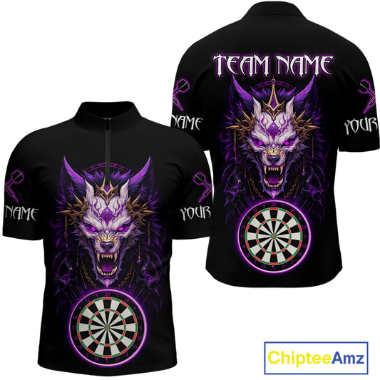 Purple Vicious Wolf Ruler Dartboard Darts Shirt For Men - Custom Name & Team Jersey NYN0581