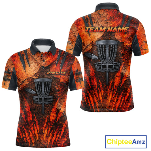 Orange Claws Mens Disc Golf Polo Shirt Custom Grey Disc Golf Basket Jerseys Team Mens Disc Golf NYN3113