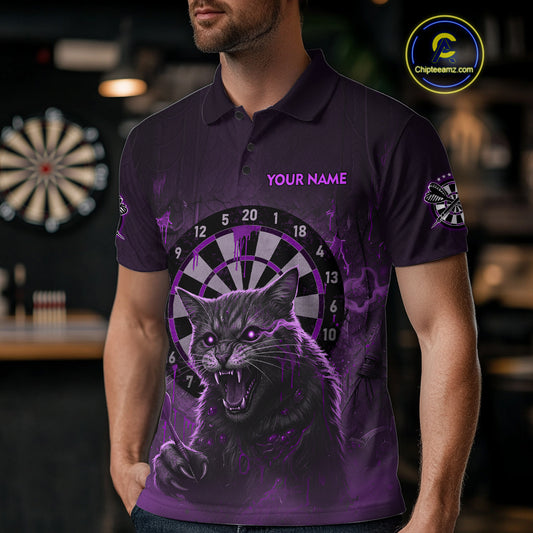 Funny Cat Purple Dripping Dartboard Custom Women Polo Darts Shirt Outfits Darts Jersey NYN1802