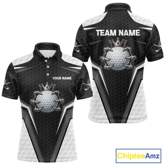 Custom Crown Claws Golf Ball Team Attire White And Black Golf Ball Pattern Polo Shirts For Men NYN3177