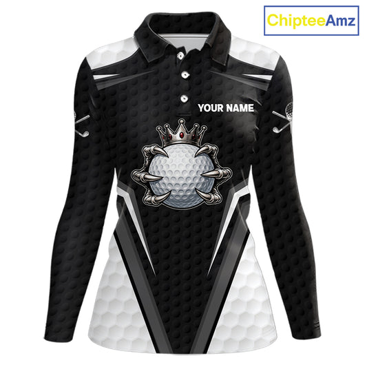 Custom Crown Claws Golf Ball Team Attire White And Black Golf Ball Pattern Polo Shirts For Women NYN3177