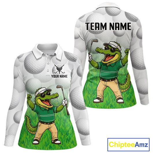 Funny alligator golfer womens golf polo shirt golf apparel