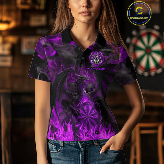 Fire Flames Darts Dragon Purple Dart Polo Shirts For Women Personalized Team Dart Jerseys NYN2105
