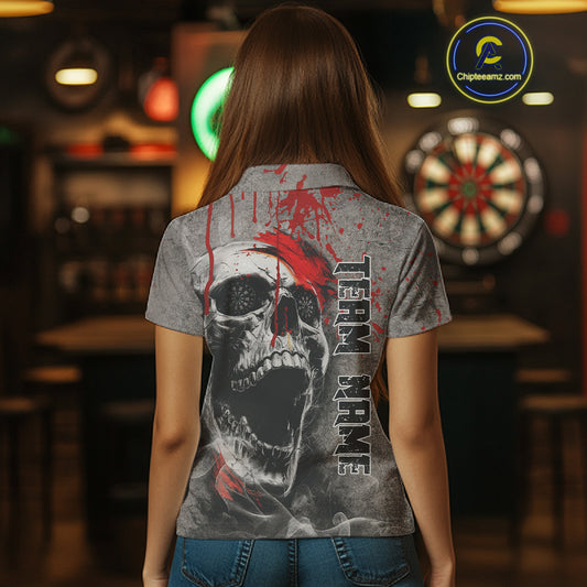 Custom Red Dripping Skull Grunge Polo Dart Shirt For Women Dartboard Outfits Dart Jersey NYN1319