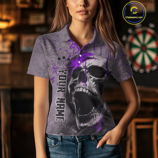 Custom Purple Dripping Skull Polo Grunge Dart Shirt For Women Dartboard Outfits Dart Jersey NYN1321