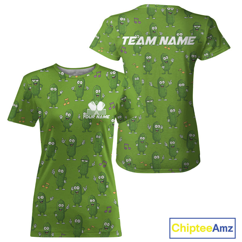 Custom Pickles Funny Pickleball T-Shirt For Women Outfit Green Funny Pickleball Jersey NYN1370