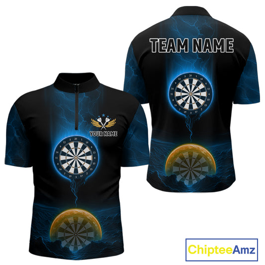 Custom Blue And Orange Dartboard Dart Shirt For Men Outfits Polo & 1/4-Zip Darts Jersey NYN1042