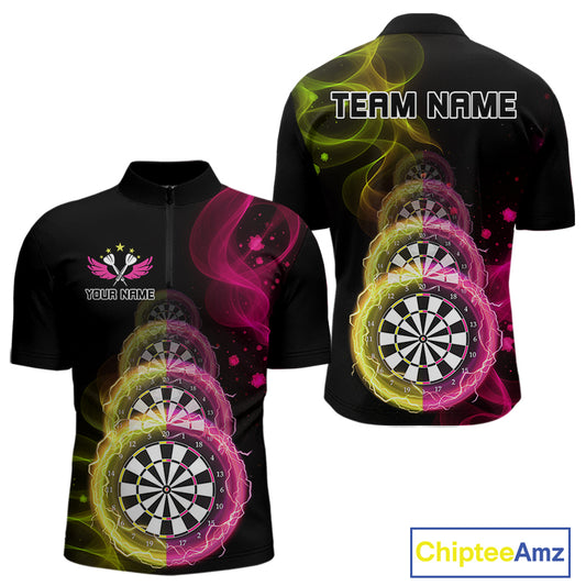 Custom Pink & Yellow Lightning Dartboards Dart Shirt For Men, Colorful Dart Jersey NYN1044
