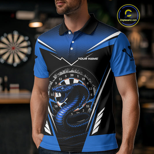 Azure Cobra & Dartboard Men's Darts Polo Shirt - Custom Name For Darts Jersey NYN0753