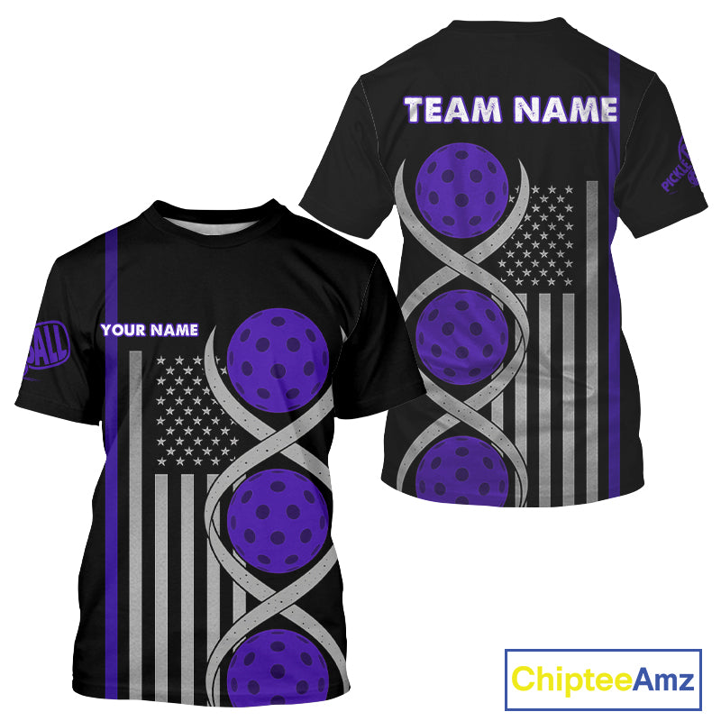 Pickleball - It's Is In My DNA Custom Men's Patriotic Pickleball T-Shirt | Purple NYN1101