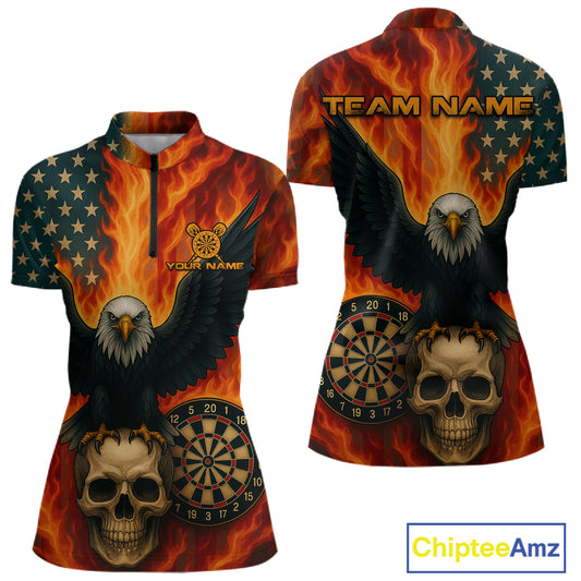 Custom Patriotic Darts Shirt For Women Flames Eagle US Flag Dart Jerseys, Darts Team NYN1127