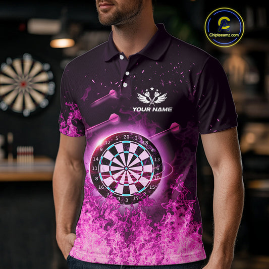 Personalized Pink Flame Dartboard Custom Dart Polo Shirts For Men, Dart Team Jerseys NYN0788