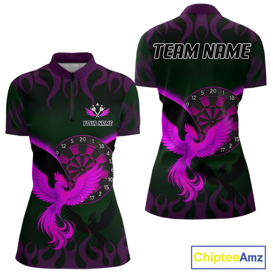 Phoenix Flame Dartboards Women's Darts Shirt - Custom Name & Team Jersey | Opt3 - Purple NYN0638