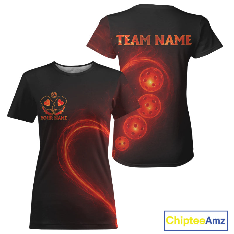 Custom Flame Love Pickleball Ball T-Shirt For Women Pickleball Team Jersey Outfits NYN1233