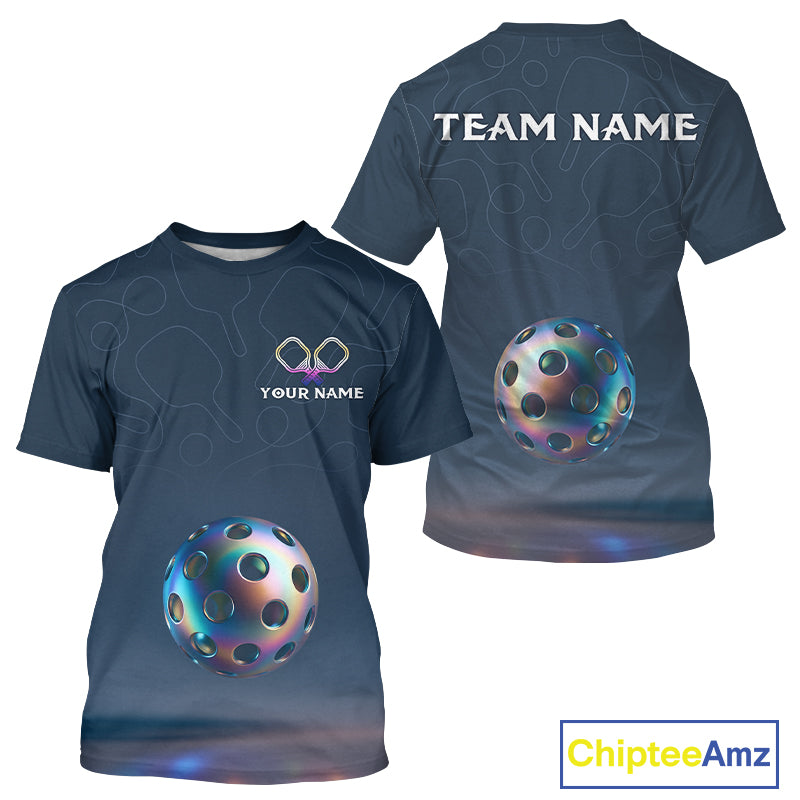 Custom Holographic Pickleball T-Shirt For Men Personalized Colorful Pickleball Jersey NYN1235