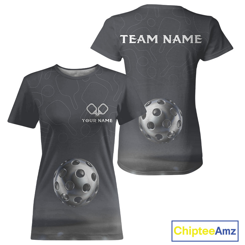 Custom Holographic Pickleball T-Shirt For Women Personalized Silver Pickleball Jersey NYN1236