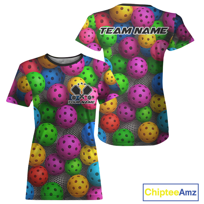 Custom Multi-Color Pickleball Ball T-Shirt For Women Outfits Pickleball Team Shirt NYN1240