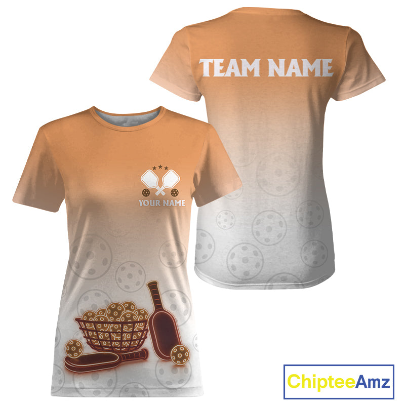 Custom Orange Pickleball T-Shirt For Women Pickleball Jerseys With Name Personalized NYN1245