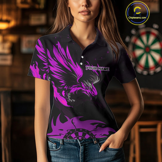 Purple Flames Eagle Dartboard Custom Polo Darts Jerseys For Women, Darts Team Shirt Uniform NYN0853