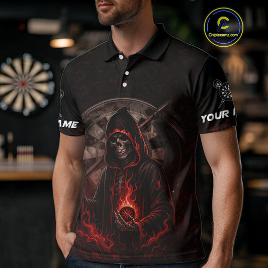 Custom Red Skull Dartboard Grunge Polo Darts Jerseys For Men, Darts Team Shirt Uniform NYN0869