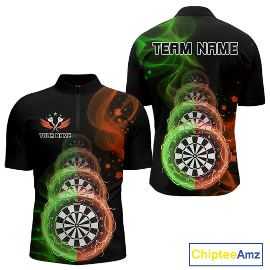 Smoke Thunder Dartboards Men's Darts Shirt Custom Name & Team | Opt2 - Green Orange NYN0663