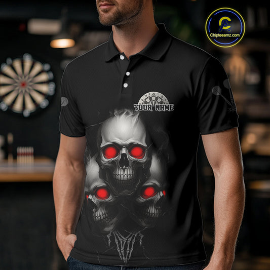 Custom Black And Red Skulls Silver Dartboard Darts Shirt For Men Outfit Dart Polo Jerseys NYN0897